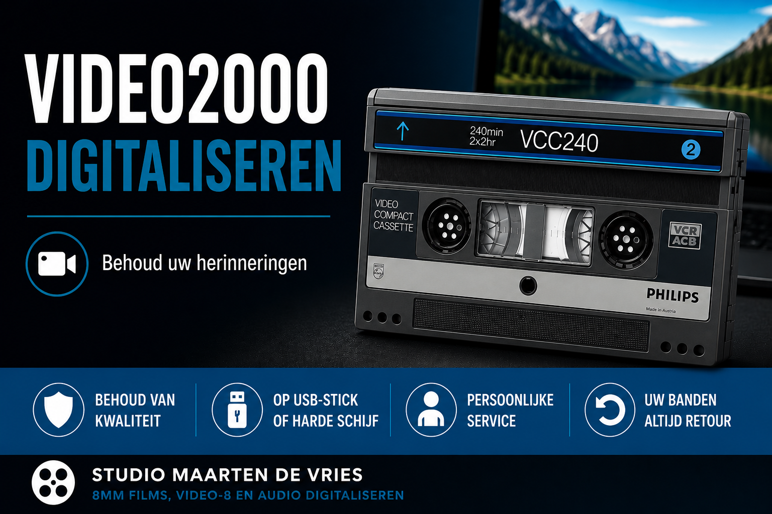 Video2000 digitaliseren – Philips VCC240 Video2000-cassette omzetten naar digitale videobestanden